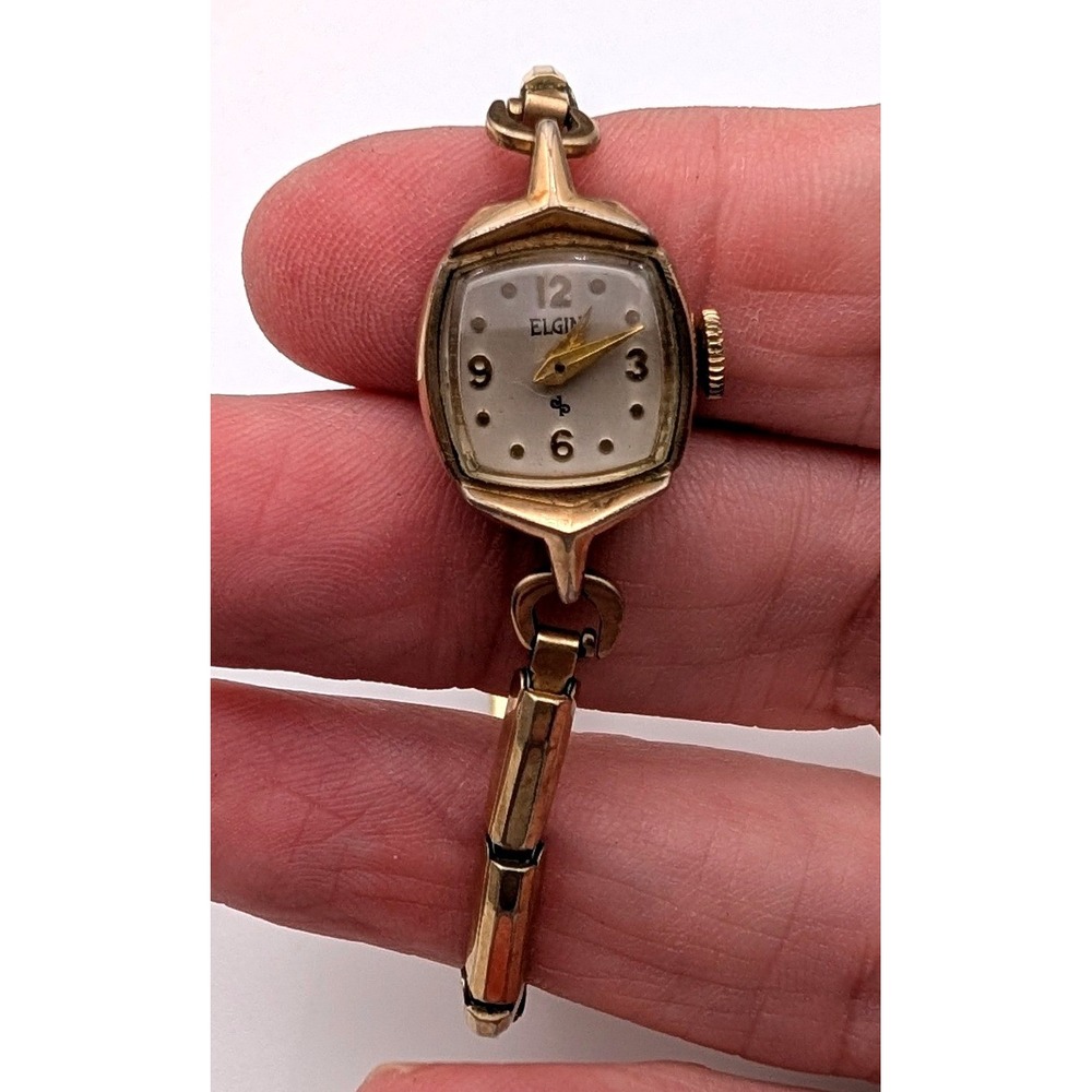 Vintage Elgin Ladies Watch 10K RGP Bezel Stainless Steel Back Gold Tone Bracelet